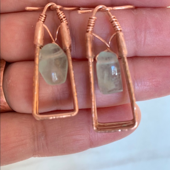 Aquamarine Nuggets Copper 3D Earrings - Picture 1 of 8